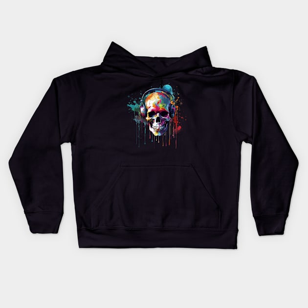 Colorful Skull Paint Explosion Graffiti-Inspired Street Art Kids Hoodie by Brobocop